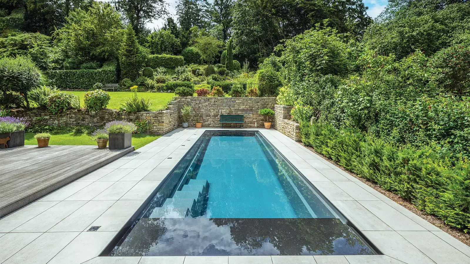 Leisure-Pools-Linear-With-Cover-Fiberglass-Pool-Shape The Linear™ with Cover, a fiberglass pool design manufactured by Leisure Pools
